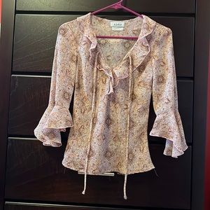 A.Byer Multi Pattern 3/4 Sleeve Sheer Pink Blouse Sz XS